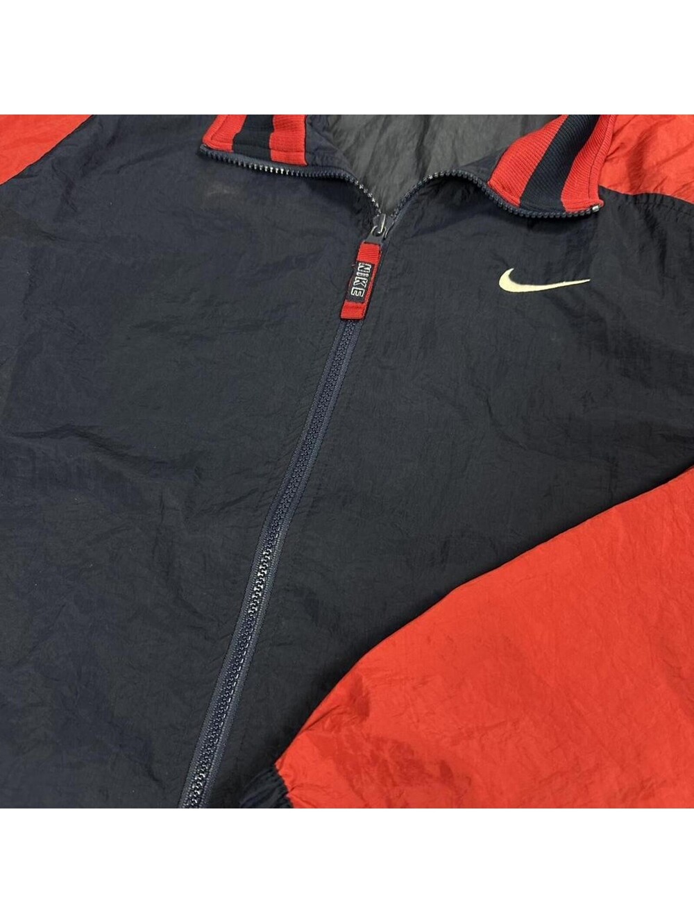 Vintage 90s Nike retro Navy Red zipup windbreaker big logo swoosh Men Large - Picture 3 of 6